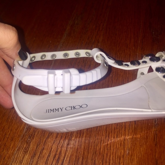 Jimmy Choo White Rubber Studded Gladiator Sandals - Picture 6 of 7